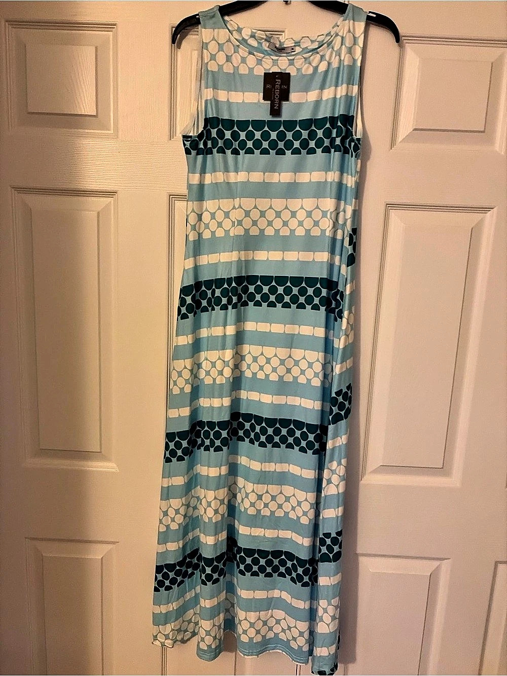 Reborn Geometric Maxi Dress in Blue & White Size Medium NWT
